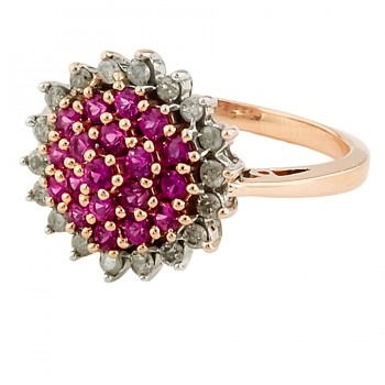 9ct rose gold Pink Sapphire/Diamond Cluster Ring size O